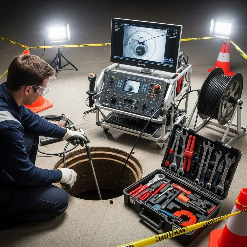 Technician conducting a CCTV drain survey, representing best practices in drainage maintenance
