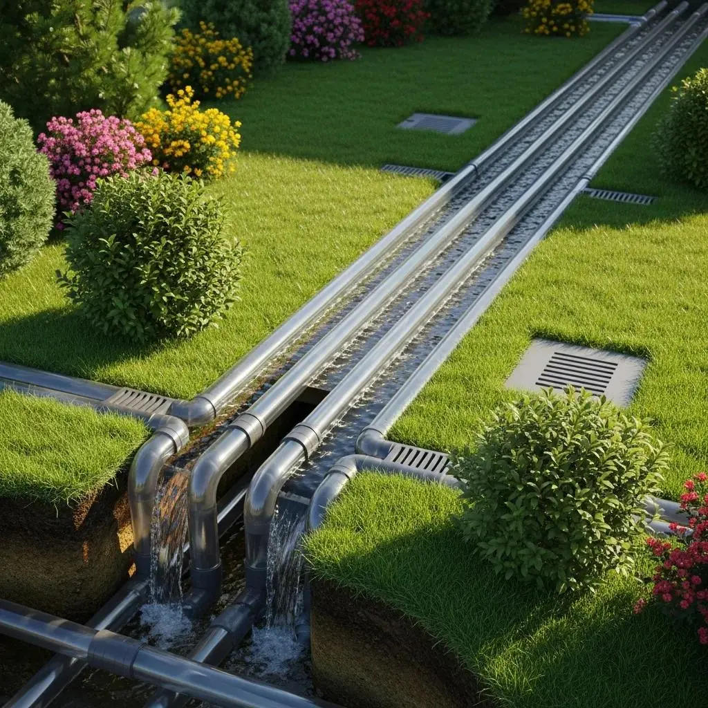 Well-maintained drainage system in a residential area, highlighting compliance with UK regulations