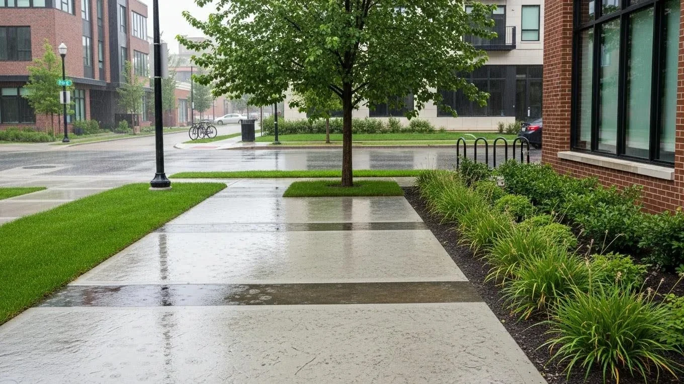 Permeable paving solutions in an urban driveway with rainwater infiltration